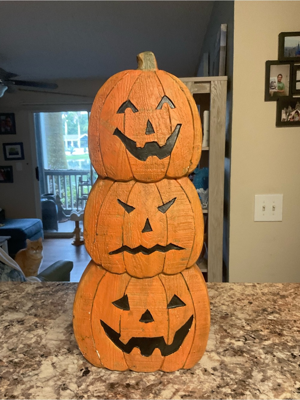 Stacked Orange Pumpkin Trio Decorative Accent 17”